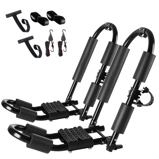 FORWODE 1 Pair Heavy Duty Kayak Roof Rack, J-Bar Roof Rack with 1 Set Ratchet Tie Straps for Kayak Canoe Boat Surf Ski on SUV Car Truck Crossbar