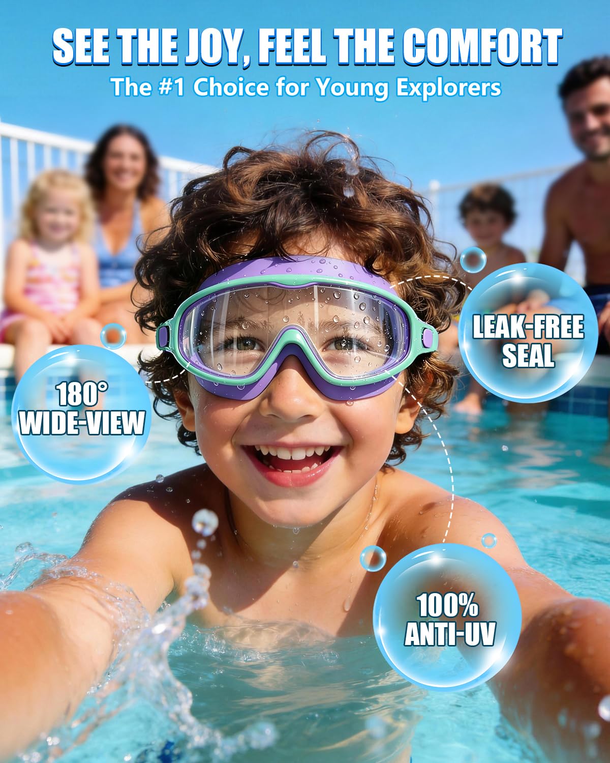 Aegend Swim Goggles 2PCS Wider Vision Swimming Goggles for Kids 3-14 (Pink & Purple)