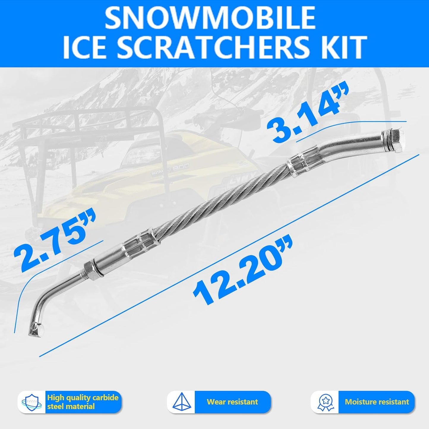 Ice Scratchers Snowmobile 4PCS Set Compatible with Polaris Arctic Cat Ski-doo Lynx Cable Ice Scratchers Kit Fit for Reverse & Non-Reverse Gear Equipped Snow Mobiles Track Heights Above 2-1/2"