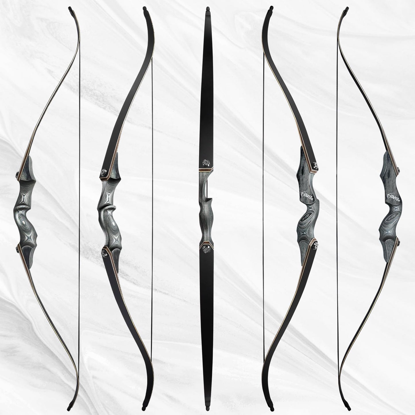 Obert Original Black Hunter Archery Takedown Recurve Bow 58inch with Bamboo Core Limbs Hunting Target Practice