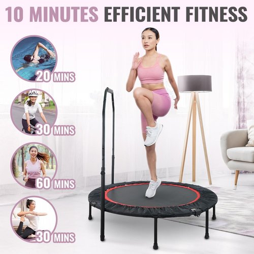 AyashNest 40 Inch Foldable Mini Tranpoline with Handle Bar, Indoor Exercise Rebounder Tranpoline for Adults Fitness, 4 Level Height Adjustable, Compact Storage Design, Max Load 300LBS