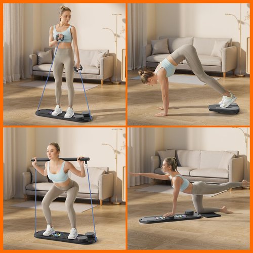 Pilates Board,Pilates Reformer Sets,Multifunctional Abdominal Pilates Board for Home Workout Equipment,Portable Foldable Ab Board Pilates Exercise Machine,Pilates Reformer Board for Women,Deep Black