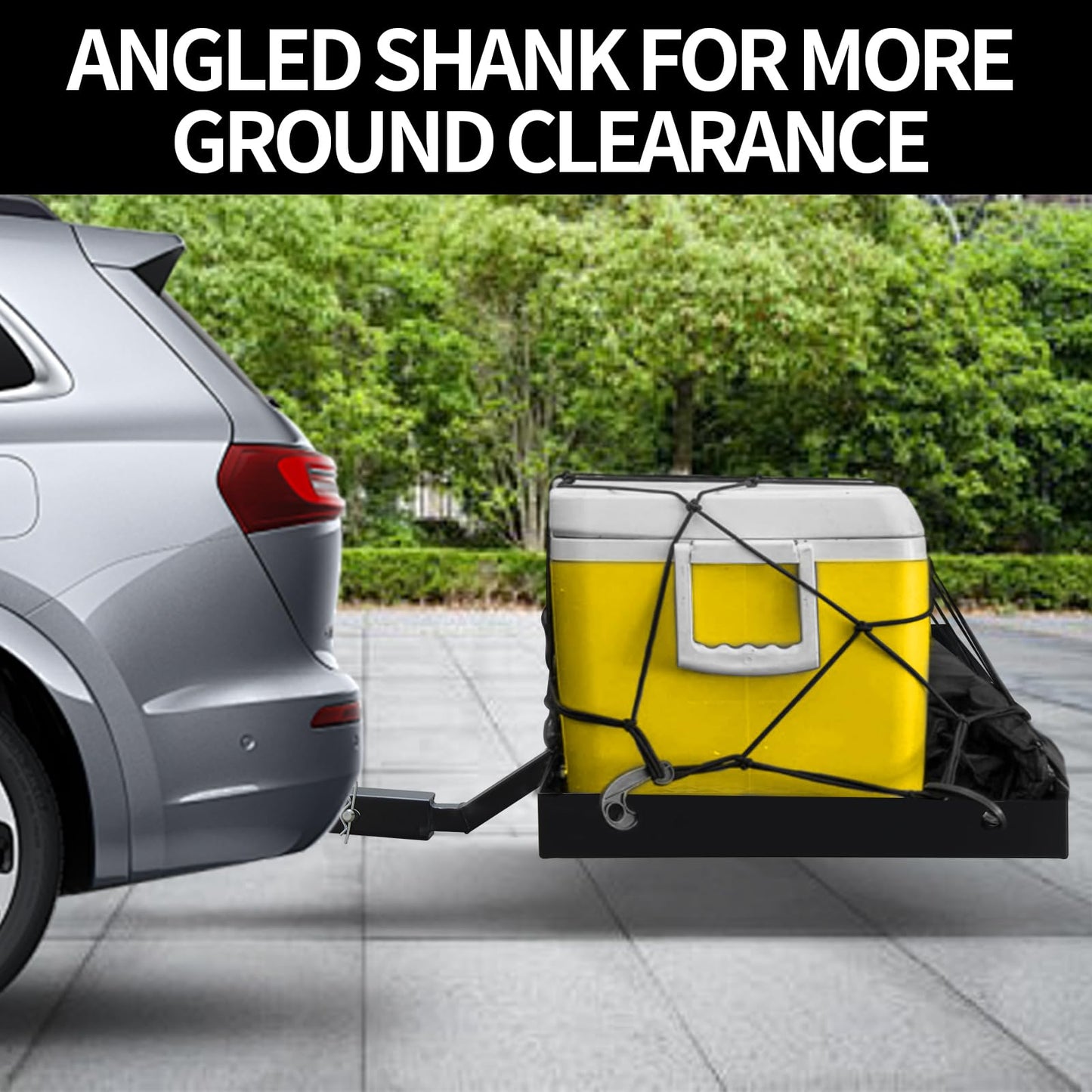 48 x 20 Tray Hitch Cargo Carrier,Hitch Mount Cargo Basket - 300 LBS Capacity, 1-1/4" & 2" Universal Adapter Shank, Carbide Black Powder Coat - Fits Cars, SUVs, Trucks