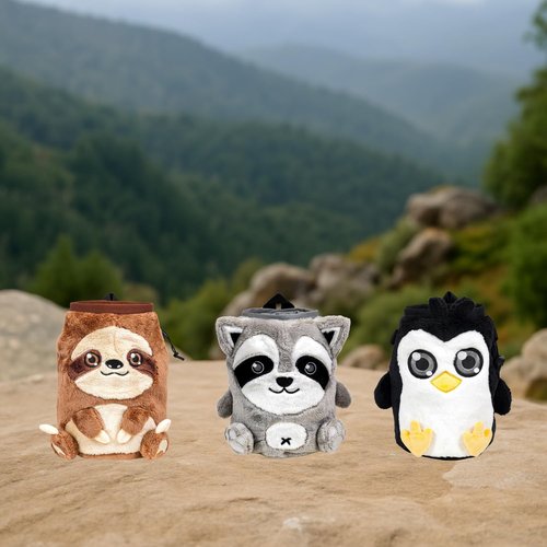 Chalk Bag for Rock Climbing - Cute Racoon Chalk Bag for Bouldering, Gym, Indoor & Outdoor Climbing with Adjustable Belt, Brush Holder & Carabiner
