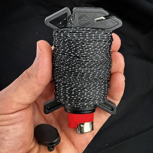 Atwood Rope Ready Rope™ Micro Cord Dispenser 125ft 100lb Test, Camping Gear Survival Tool, Built in Storage, Cutting Blade, Cord Grip, Gear Loop, Made in USA (Black)
