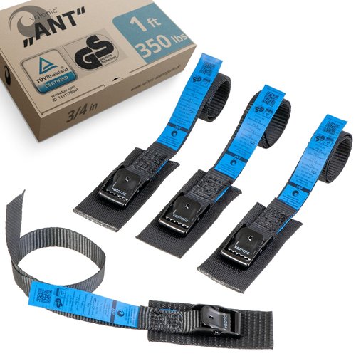 valonic ANT - Short Lashing Strap, Padded, 4 Pieces, 1 ft, 350lbs Breaking Strength, cam Buckle, Black - tie Down Straps for Bike Rack