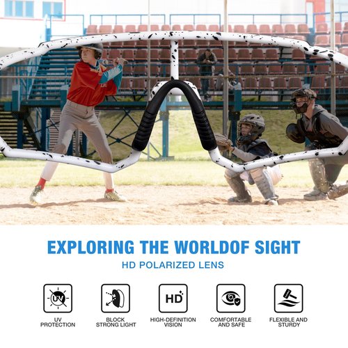 RIVBOS Youth Baseball Sunglasses for Kids(Boys&Girls) Polarized UV Protection Cycling Glasses BlackWhite InkDot-ice Blue lens RYS008