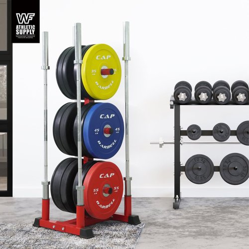 CAPHAUS Olympic Weight Plate Rack for Bumper Plate Storage, w/Barbell Holders and Plate Pegs, Heavy-Duty Olympic Weight Tree for Home Gym, 2 Inch Weight Plate Holder, 4 Holders, Black