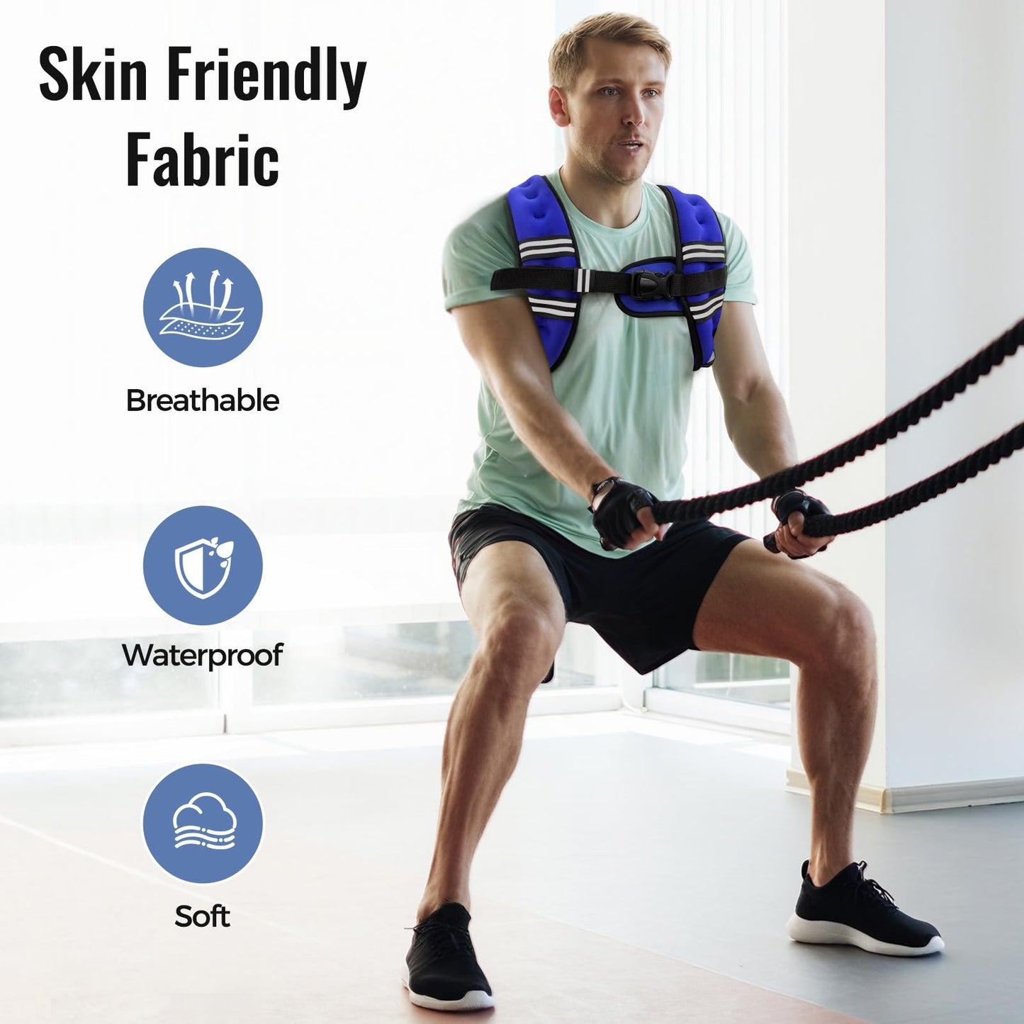 Zeerun Weighted Vest, 6lb/8lb/10lb/12lb/15lb/18lb/20lb/24lb/30lb for Men Women, Reflective Stripe Adjustable Buckle, Comfortable Durable Rucking Vest for Walking Running Strength Training, 12LBS-Blue