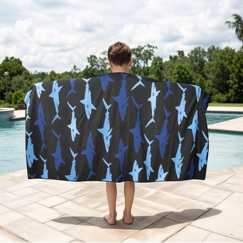 MelonBoat Large Microfiber Beach Towel: Bright Blue Cyan Shark Beach Towel for Travel, Super Absorbent Quick Dry Sand Free, Lightweight Compact for Kids Trip Vacation Bath Camping Pool Swim, 1 Pack