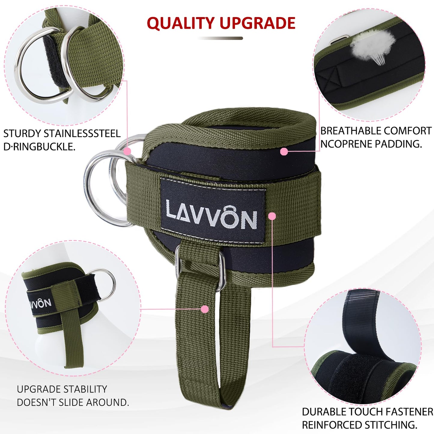 Ankle Straps for Cable Machines Kickbacks - Glute Workout Cuffs Padded