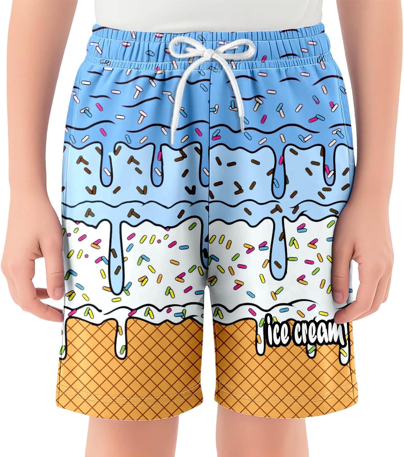Ice Cream Boy Baseball Shorts Waffle Or Cone Preppy Shorts,Kids Youth Ice Cream Drip Track Short Pants