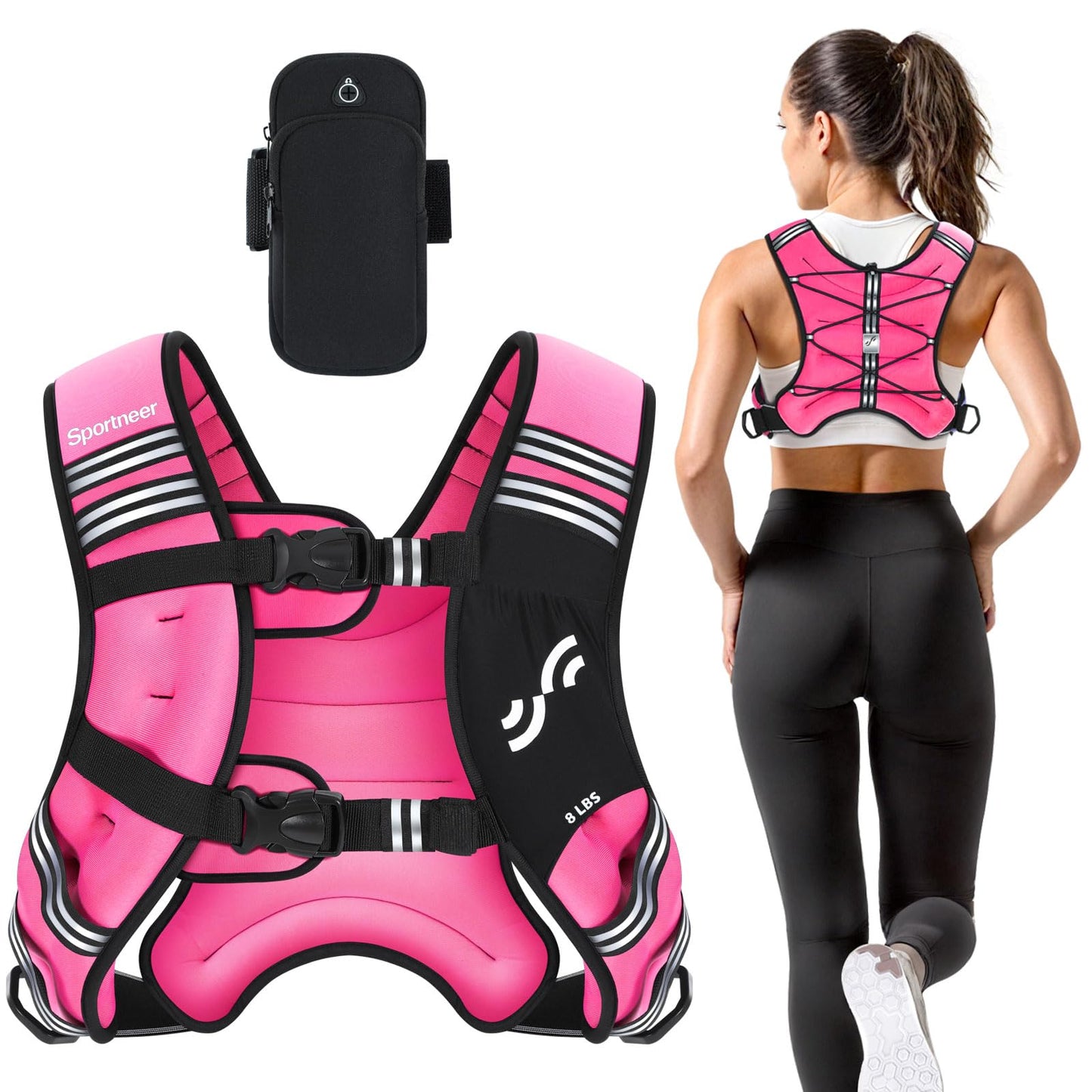 Sportneer Weighted Vest for Women 8lb Walking Weight Vest with Phone Bag