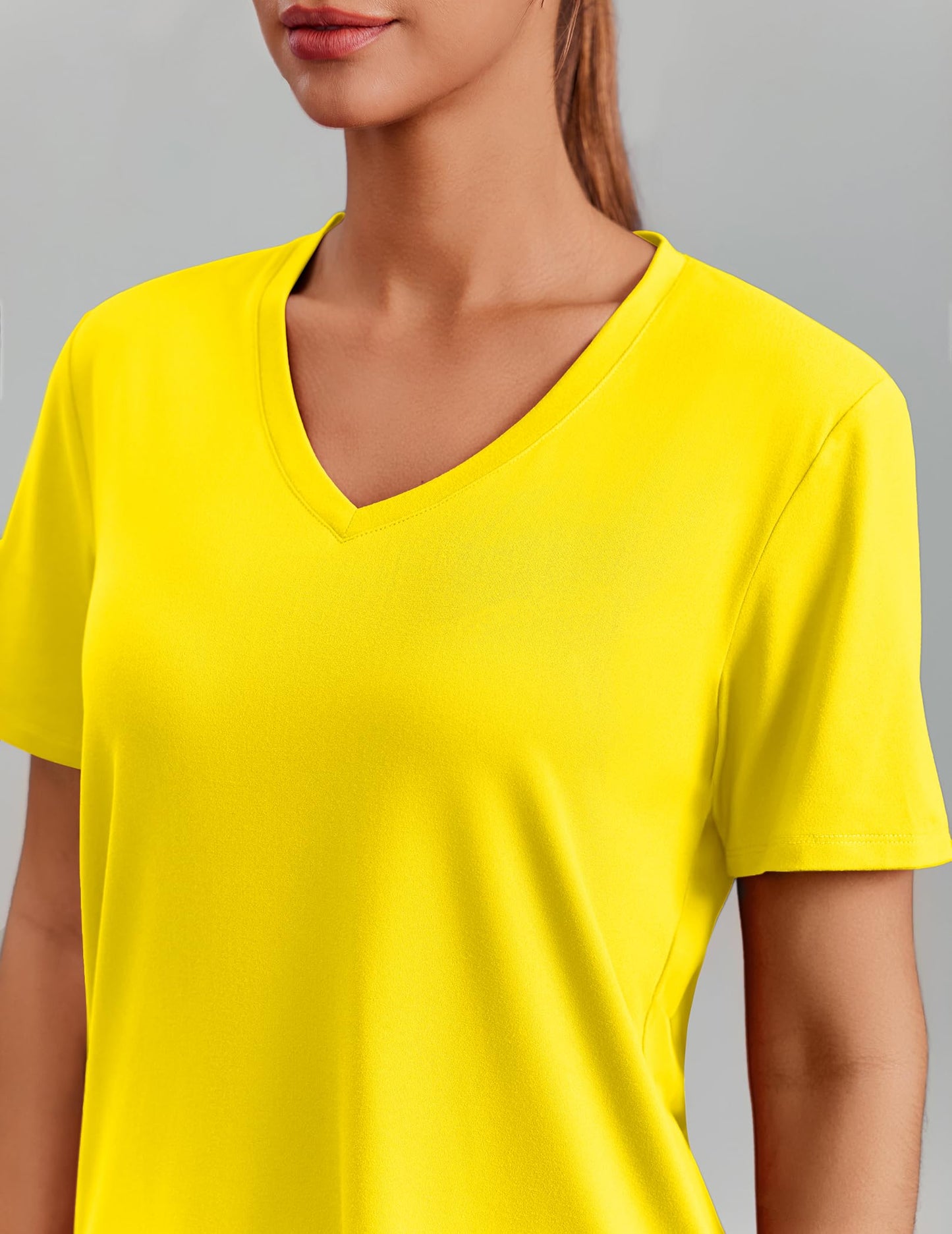 PINSPARK Womens Hiking Shirts Short Sleeve V Neck UPF 50 Sun Protection Moisture Wicking Quick Dry Outdoor Athletic Tops,Yellow X-Large