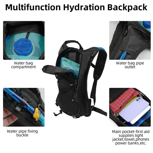 COM4SPORT Hydration Backpack, Water Backpack with 2L Water Bladder, Hiking Backpack, Lightweight, High Flow Bite Valve Water Backpack, Hydration Pack for Biking, Running and Climbing