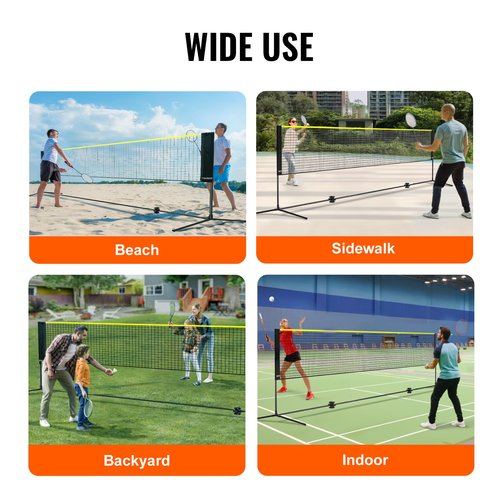 VEVOR Badminton Net, 20ft Wide Foldable Pickleball Set With Stand, Bag, Rackets, Nylon Shuttlecocks for Kid Backyard Indoor Outdoor Use, Height Adjustable Volleyball, Portable Tennis With Poles