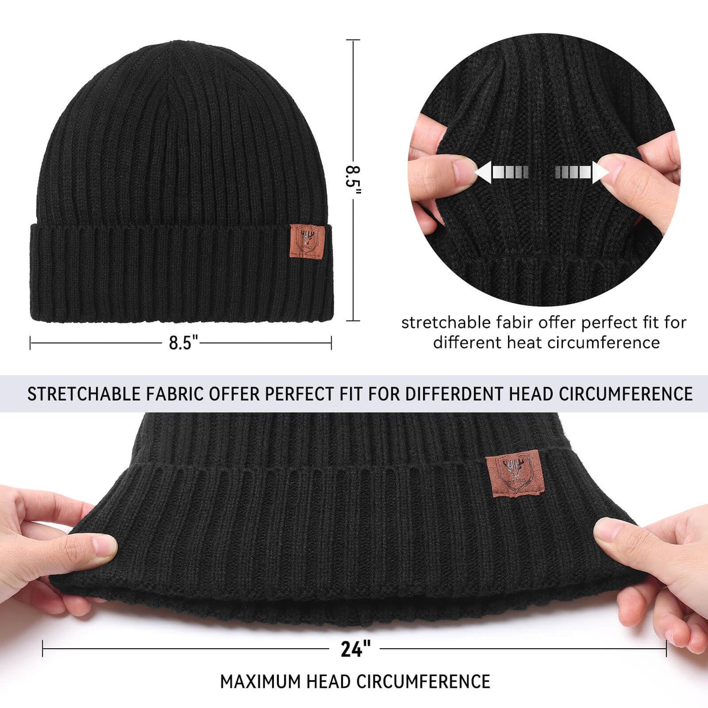 OZERO Knit Beanie Winter Hat, Thermal Thick Polar Fleece Snow Skull Cap for Men and Women