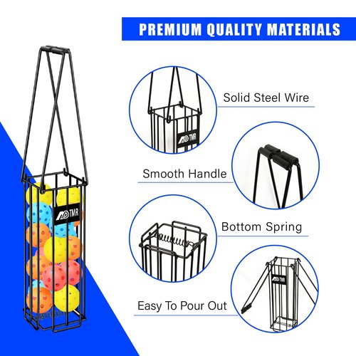 MDTMR Portable Pickleball & Tennis Ball Hopper Basket Picker Upper,Tennis Hopper Basket with Handle for Easy Pickup,Tennis Ball Basket Pickup Hopper for Picking and Storage Training Tool for Ball