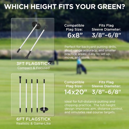 KINGTOP Golf Flagstick Mini, Practice Putting Green Flag Stick for Yard, Pole | Pin | Flagpole, Portable 2-Section Design, 3 Foot, 3-Pack, White