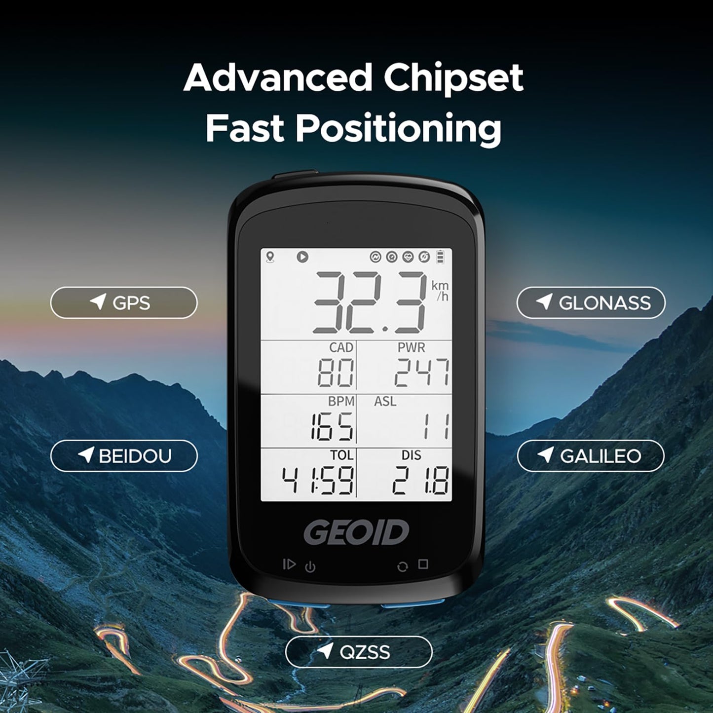 GEOID CC500 Bike Computer GPS, Wireless Bike Speedometer, ANT+ Bluetooth 2.5 Inch Bicycle Computer,IPX6 Waterproof Cycling Computer with Auto Backlight