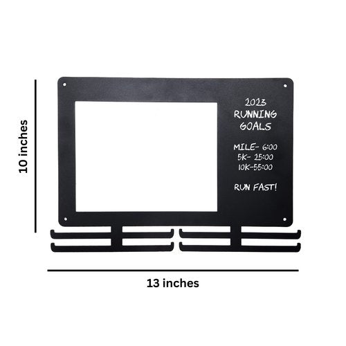 MedalAwardsRack Race Bib and Medal Display for Track, Marathons, Triathlons, Races, and More – Holds up to 28 Medal and 20 Race Bib (Chalk Board Hanger)
