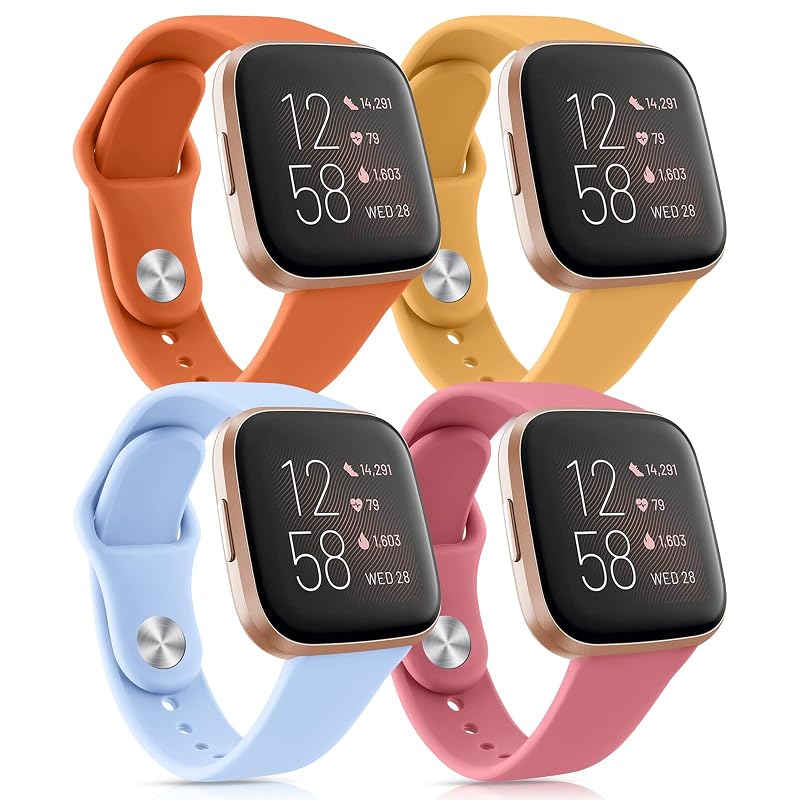 4 Pack Fitbit Versa 2/ Versa/ Versa Lite/ Versa SE Silicone Bands Yellow Orange Coral Sky Blue