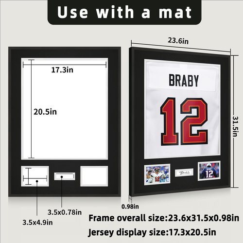 CCDCC Aluminum Jersey Frame Display Case 1 Pack, Lightweight & Durable Metal Jersey Frame with Mat, Pinboard, Shatterproof Plexiglass & Hanging Kit for Football Baseball Basketball Soccer Hockey Shirt