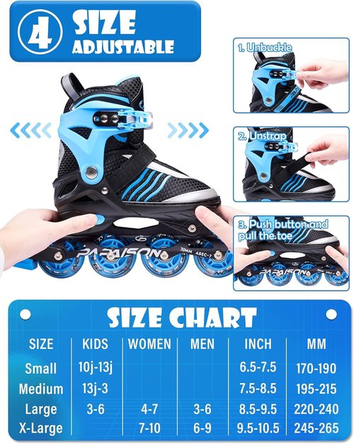 PAPAISON Adjustable Inline Skates Boys Ages 4-12, Roller Skates for Girls Kids with Full Light Up Wheels, Outdoor Skates Illuminating Skates for Children Teens Women