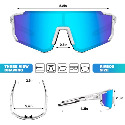 RIVBOS Youth Baseball Sunglasses for Kids(Boys&Girls) Polarized UV Protection Cycling Glasses BlackWhite InkDot-ice Blue lens RYS008