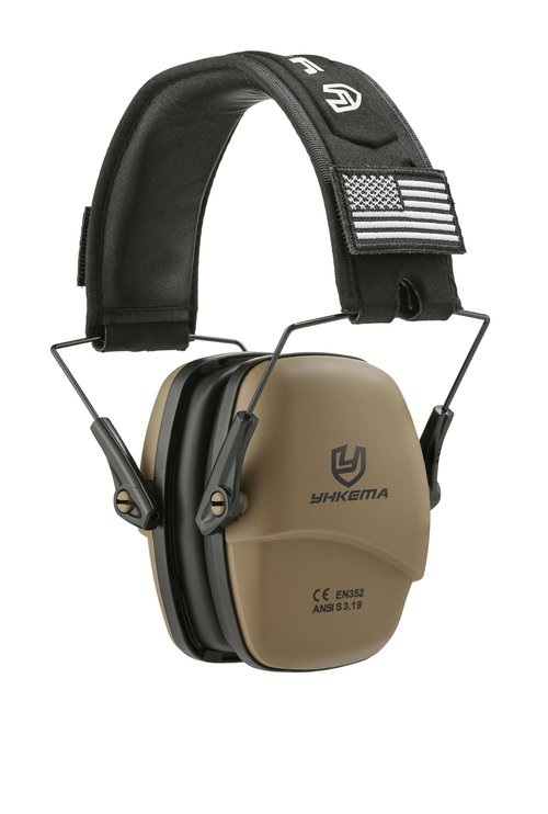 YHKEMA Tactical Ear Protection Safety Earmuffs for Shooting, NRR 25dB Passive Noise Reduction Earcups, Compact and Lightweight Foldable Ear Protectors (Brown)