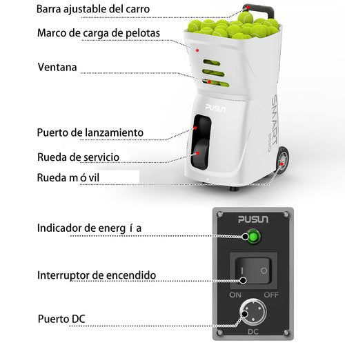 PUSUN - Smart Tennis Ball Machine PT-Smart PRO - 100+ Ball Capacity, Full APP Control, Internal Spin Serve, Ideal for Training & Matches (White)