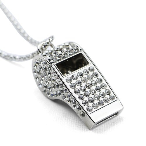 ARCSTILL Metal Rhinestone Lanyard Whistle Bling Crystal Loud Sound with Chain Whistle for Coaches, Referee, Teachers, Police, Lifeguard, Emergency, Sports, Adults (Silver)