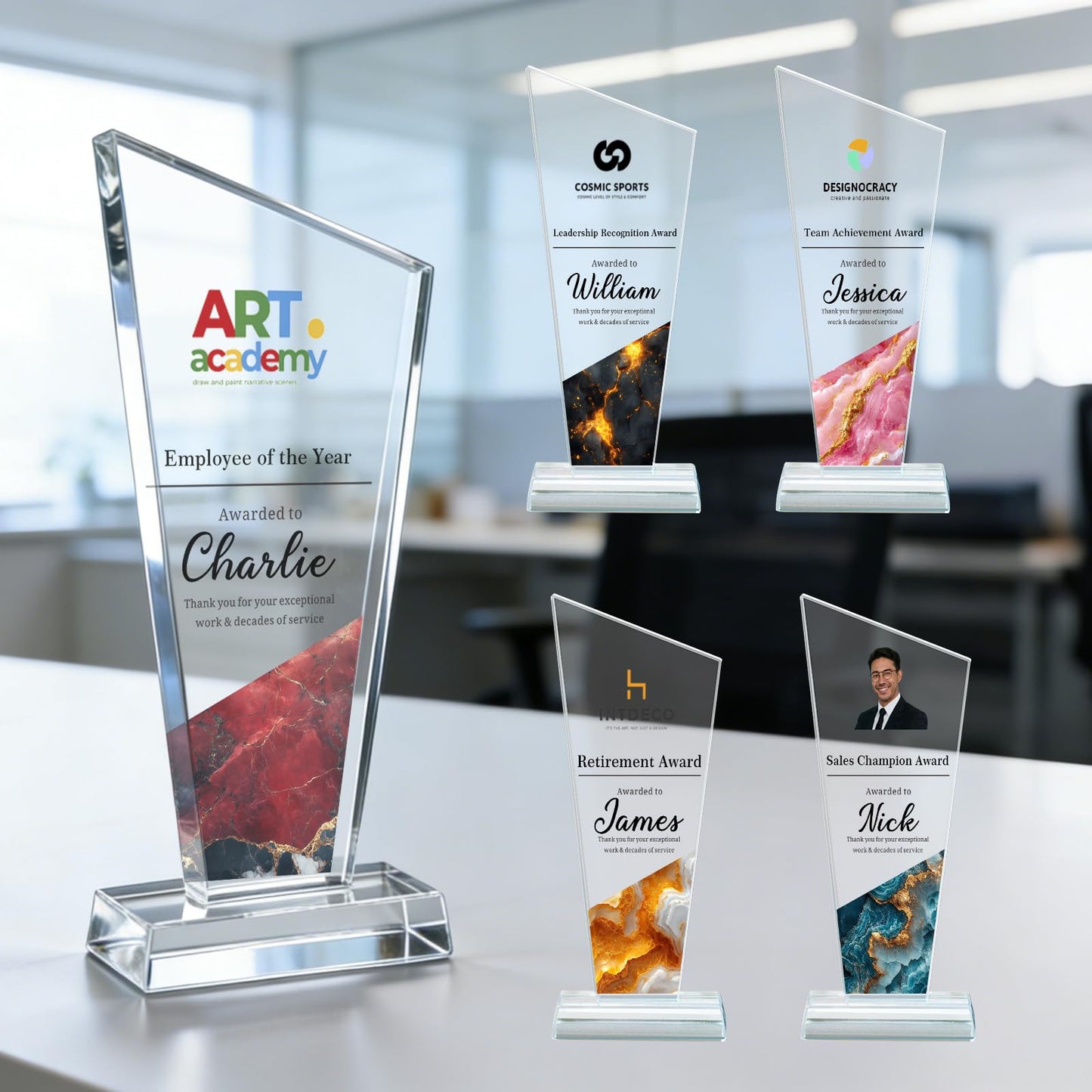 Custom Acrylic Award Trophy Personalized with Logo & Employee Name