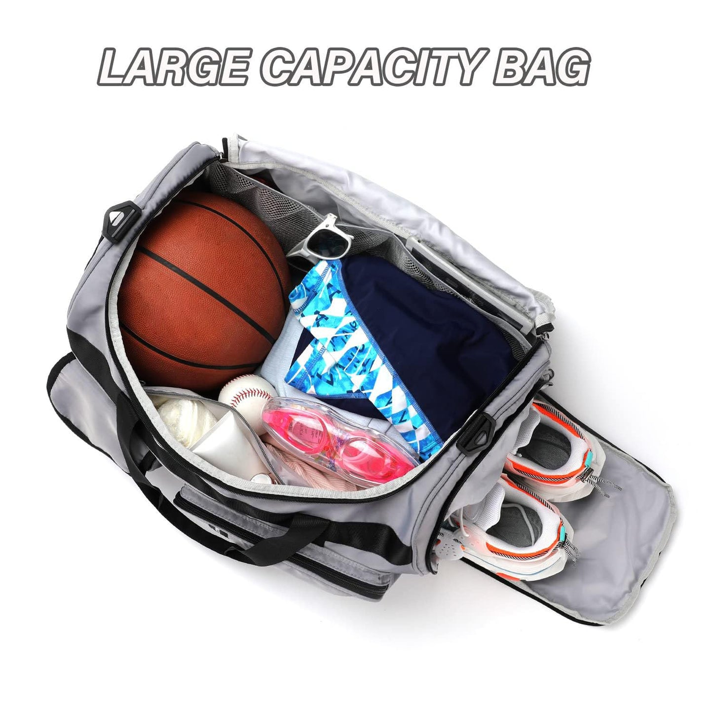 MAXTOP Travel Duffle Bag for Men Women Gym Bag with Shoes Compartment Waterproof Sports Weekend Overnight Travel Bag,Grey