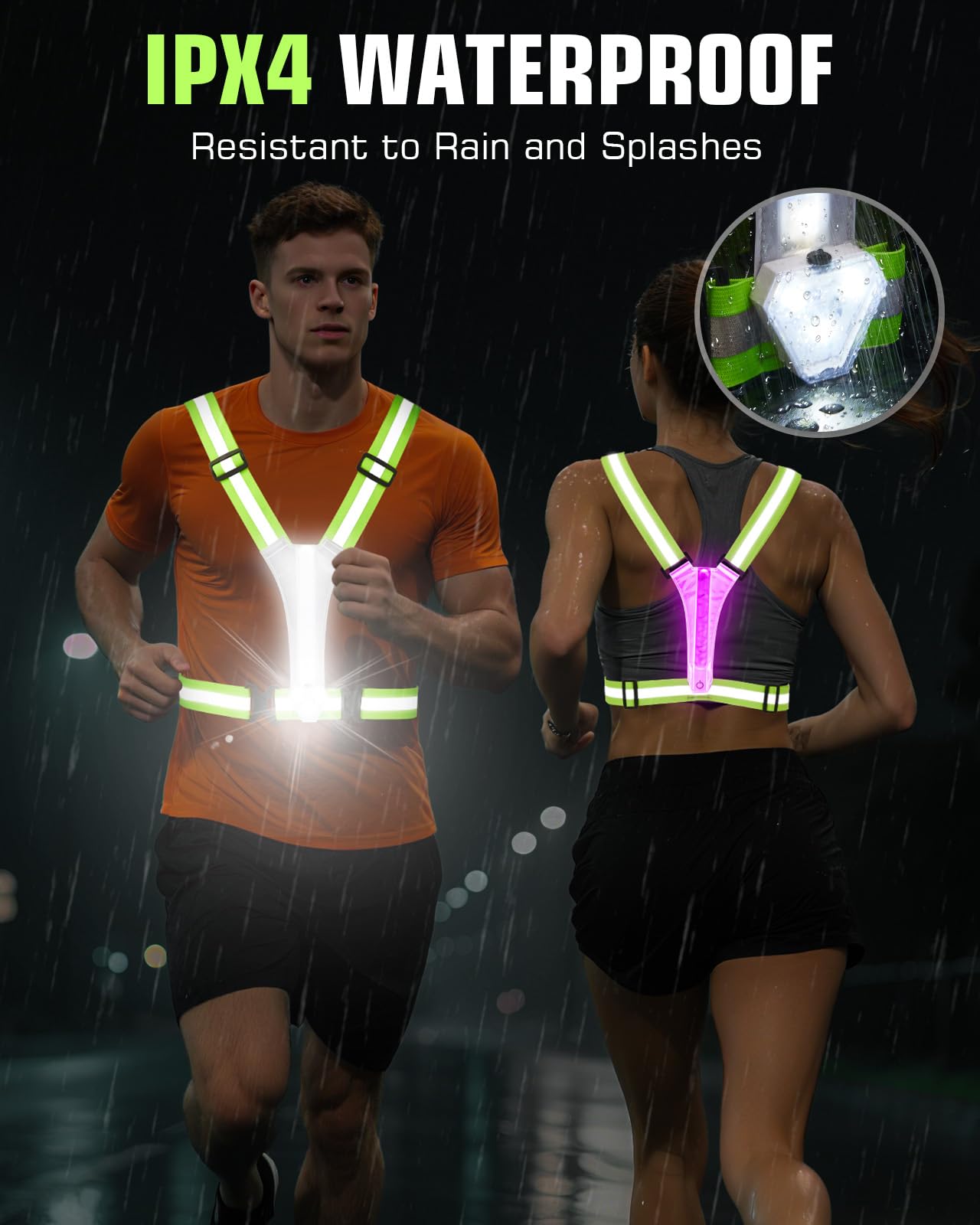 Zacro LED Reflective Vest with Chest Light 500LM, 5 RGB Colors High Visibility Rechargeable Light Up Running Vest IPX4 Night Safety Running Gear for Dog Walking, Cycling, Adjustable for Men Women Kids