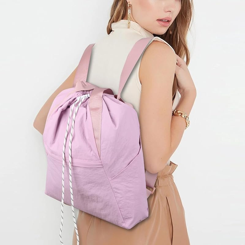 Valleycomfy Waterproof Drawstring Backpack with Wet Pocket - Purple