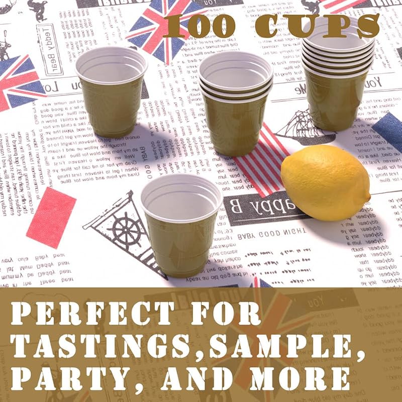 2 oz Mini Gold Shot Cups (100 Ct) - Disposable Party Tastings Cups, Gold