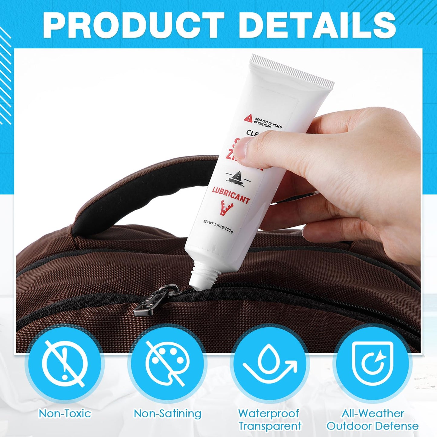 Lounsweer Snap & Zipper Lubricant for Plastic and Metal Zippers, 1.7 oz Zipper Lube Non-staining for Boat Canvas, Gear Bags, Clothes, Jackets, Wetsuits, Vinyl Panels and More