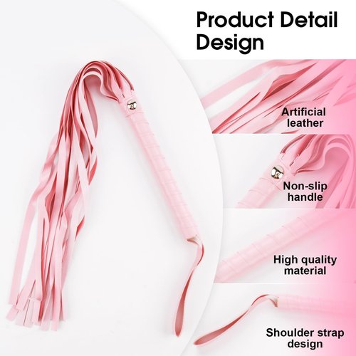 Aesnoun Horse Training Roman Whip, Equestrian Faux Leather Riding Crop, 17.7" Essential Thick Equestrian Tool Floggers Whip for Training and Riding Horses for Kentucky Derby, Preakness Stakes (Pink)