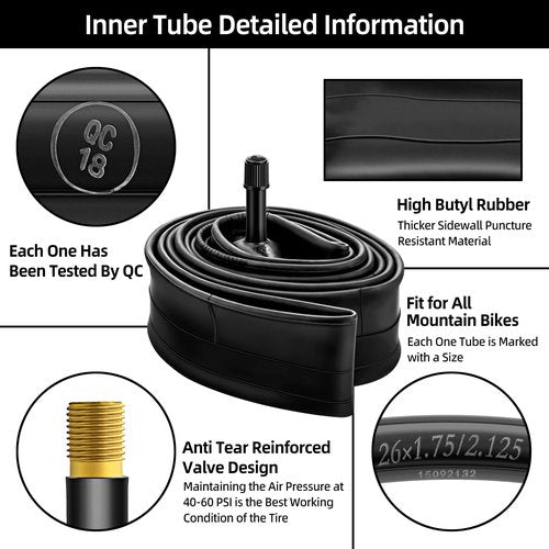 Hapleby 2PCS Premium Bike Tubes Compatible for 26 Inch x 1.75/1.95/2.10/2.125 Bike Tire, Mountain Bike Inner Tube with Schrader Valve, 2PCS Levers