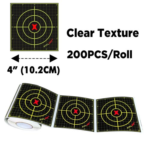 ATFLBOX Sight in Splatter Adhesive 4 inch Fluorescent Yellow Shooting Target Stickers, 200 Pcs Self Adhesive Target Roll for BB Gun, Pellet Gun, Rifle Indoor and Outdoor Shooting Range