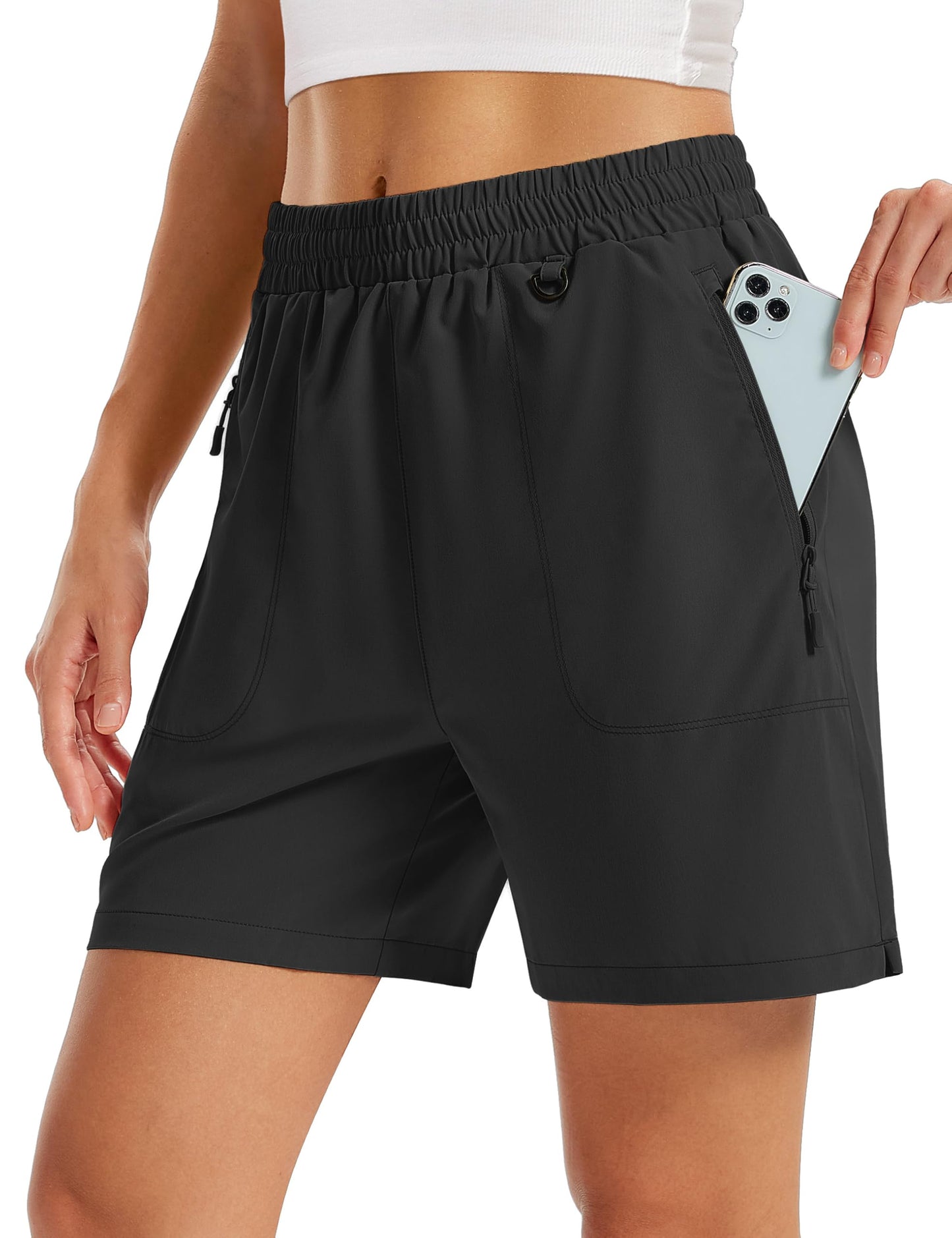 TACVASEN Athletic Shorts for Women Quick Dry Lightweight 5" Hiking Shorts with Pockets Golf Casual Workout UPF 50+ Water Resistant Summer Black L