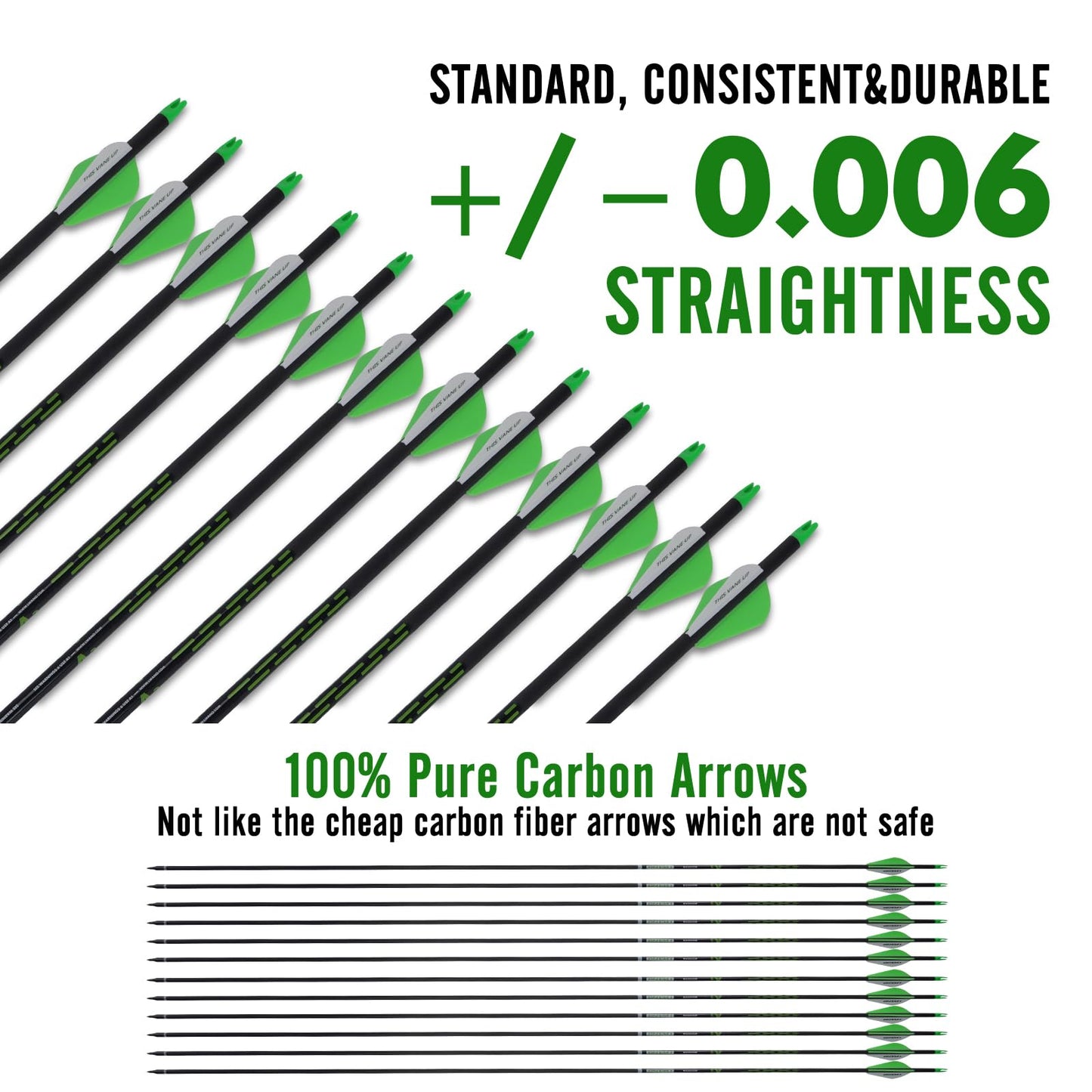 LWANO 32" Archery Hunting Arrows 100% Pure Carbon Fiber Arrows with 12 Pack Shaft 300 Spine Removable Tips for Compound Bow Target Practice