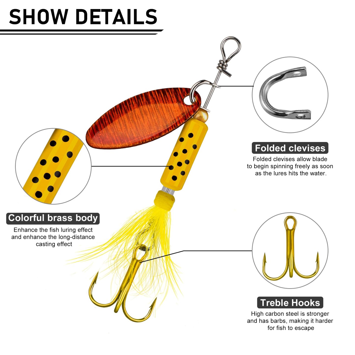 THKFISH Spinner Baits Fishing Spinners Spinnerbait Trout Lures Fishing Lures for Bass Trout Crappie