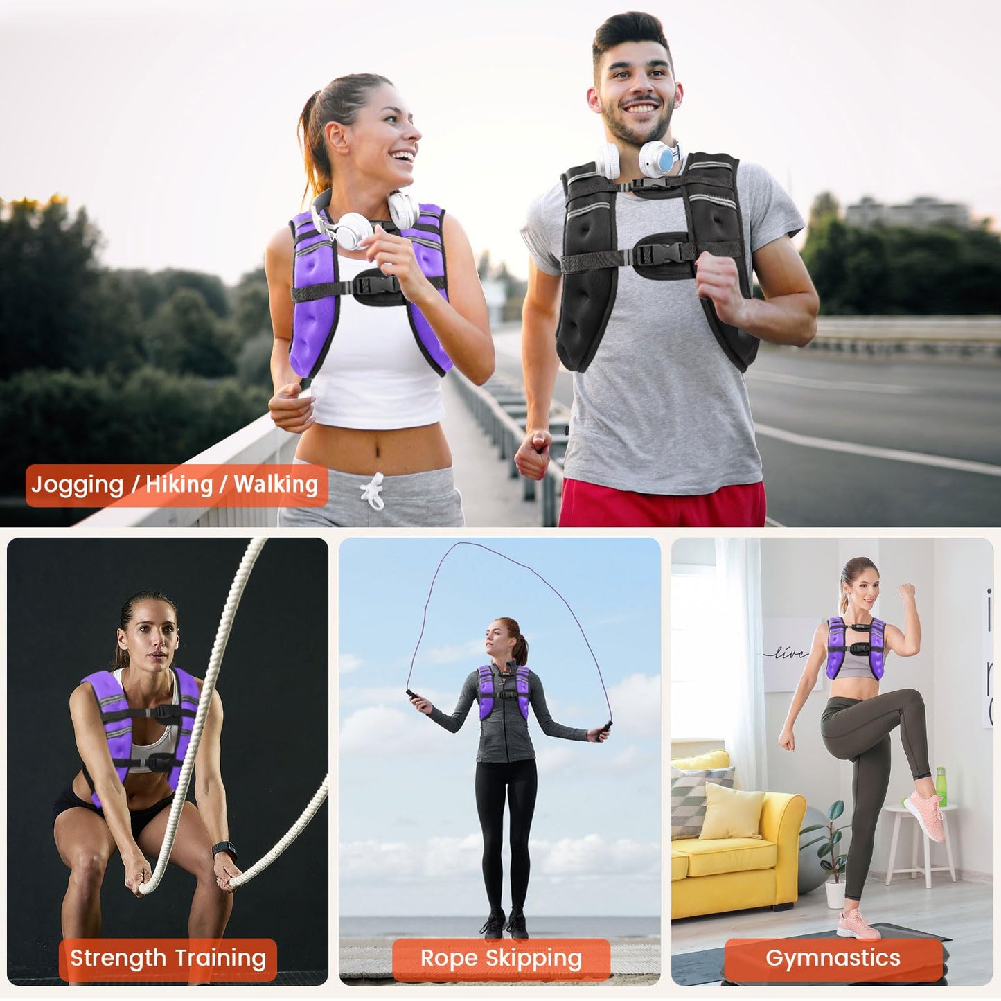 Poudee Weighted Vest, 12LB Weight Vest for Men Women, Body Weight Vests Adjustable with Reflective Stripe for Strength Training, Running, Training Workout, Jogging, Walking - 12LB, Purple