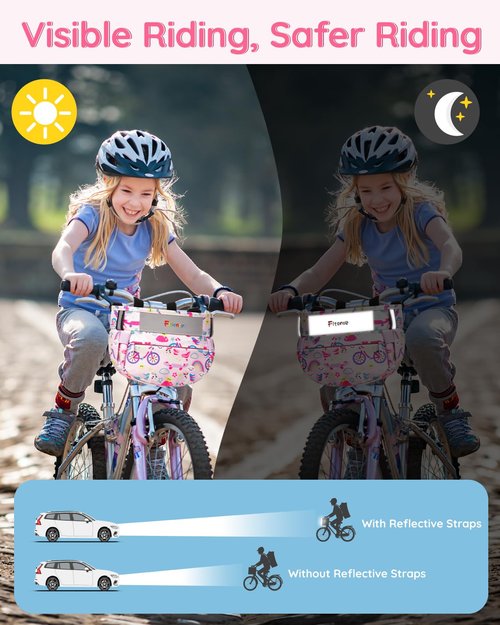 Fitense Kids Bike Basket, Bicycle Basket Front Handlebar, Waterproof Cute Fabric Children's Bike Basket, Kids Bike Accessories Fit Most Boys, Girls, Toddlers Bike or Scooter, Easy to Install