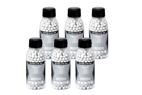 Lancer Tactical Mini Bottle 500 Round Streamline Competition Grade Airsoft BBS 0.30g/0.32g/0.36g/ 0.40g/ 0.43g (6 Pack Total 3,000 Rounds) (0.40g)