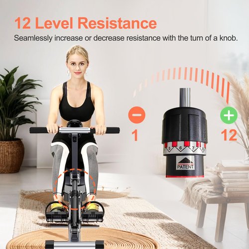 Ann Katy Rowing Machine, Compact Adjustable Rowing Machine 12 Levels of Complete Body Workout Resistance for Home, Low-Impact
