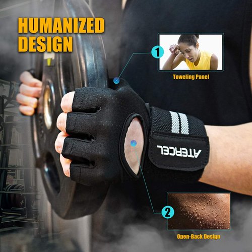 ATERCEL Weight Lifting Gloves Breathable Workout Gloves with Wrist Support for Gym, Exercise, Pull ups, Super Lightweight for Mens and Women, Full Palm Protection(Black, M)