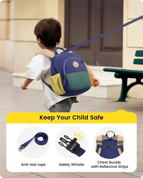 LOVEVOOK Toddler Backpack for Boys 2-4, Kids Backpack for Preschool Kindergarten, Mini Cute Bookbag for Elementary with Leash, 12" H